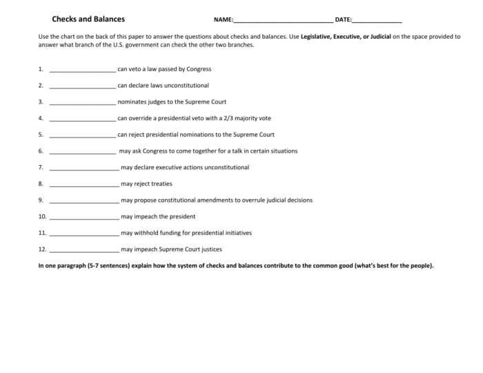 The checks and balances system worksheet