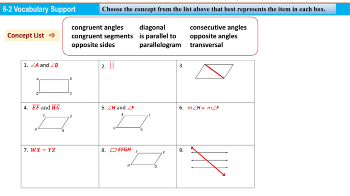 Notes 6-2 properties of parallelograms