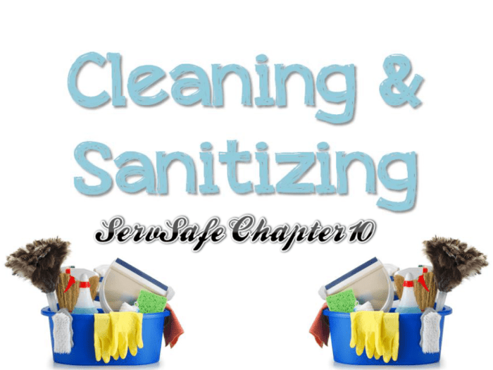 Cleaning removes debris whereas sanitizing removes bacteria