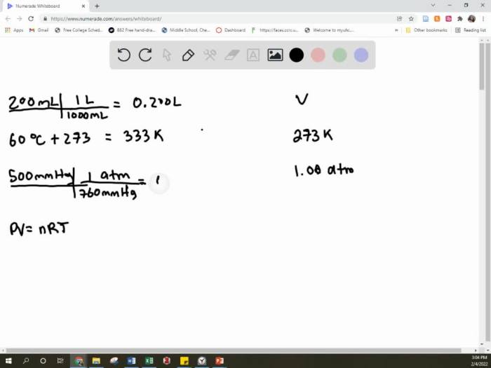 A sample of nitrogen occupies a volume of 250