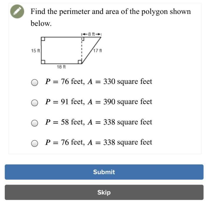 Polygon area find perimeter measurements given shown shape total below helps inches please